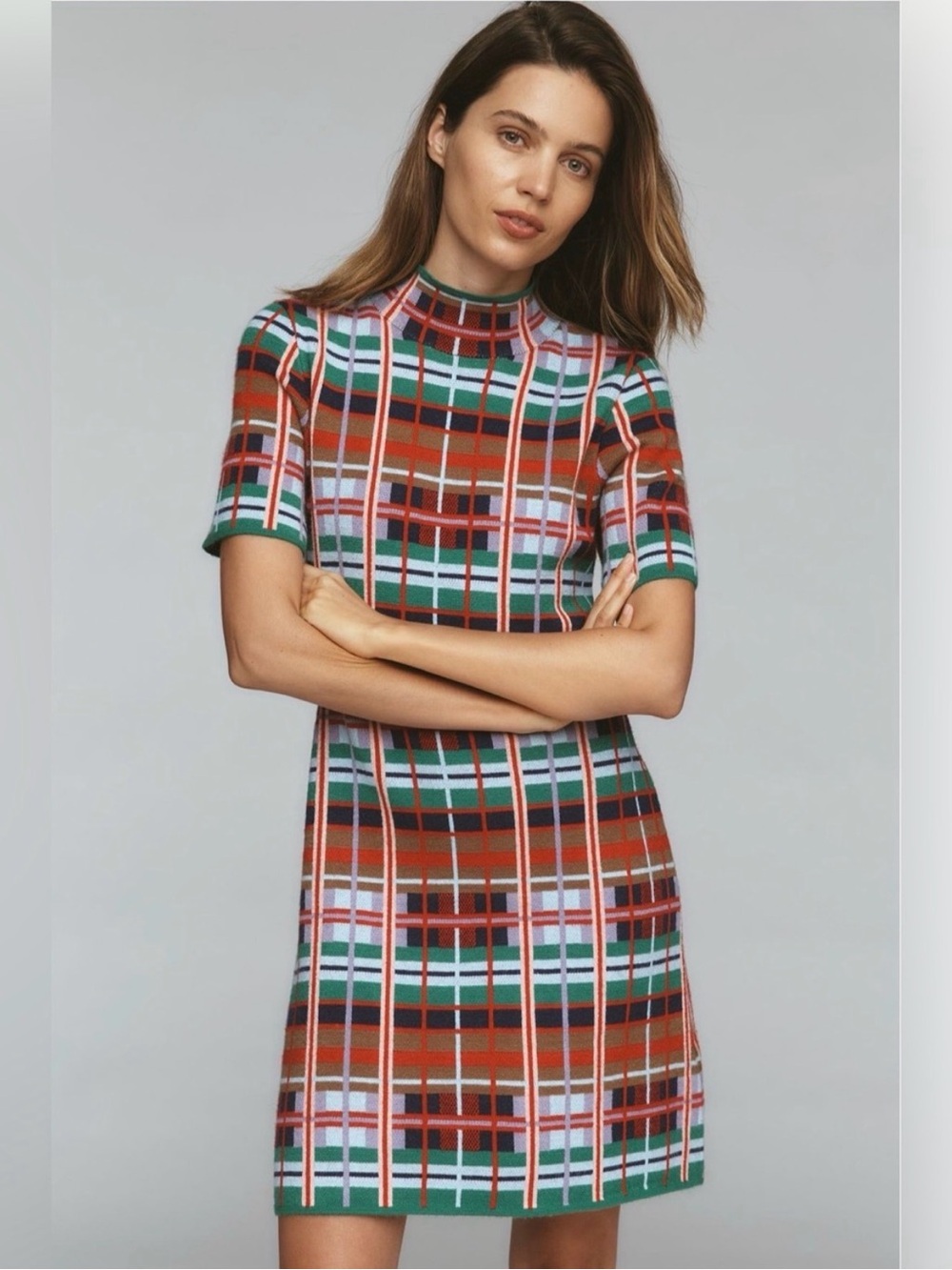 Anthropologie Nina Short-Sleeve Mock-Neck Mod Sweater Mini Dress